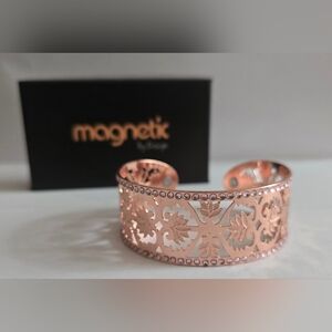 Magnetic Copper Cuff Bracelet with Pink Austrian Crystals
